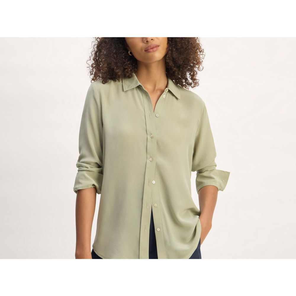 Everlane 'The Washable' Green Silk Clean Silk Relaxed Shirt Size 4